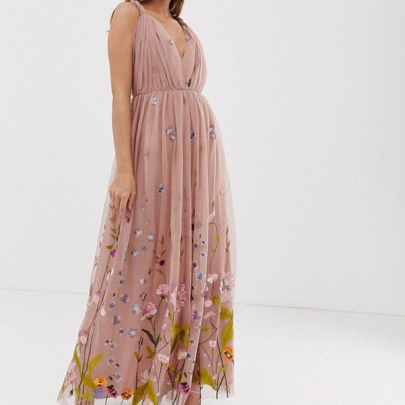 ASOS Petite Dresses & Skirts - NWT Size 6 Petite ASOS tulle maxi dress with delicate floral embroidery twist